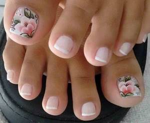 French pedicure with flowers