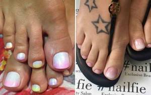 French pedicure in pastel colors