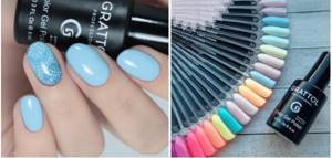 An example of a manicure with Grattol in sky blue and part of the color palette.