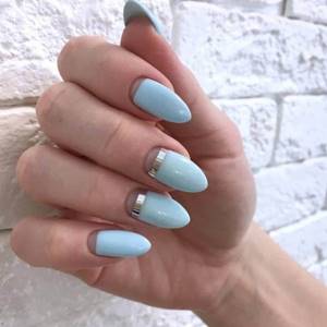 Simple blue pastel manicure with stripes