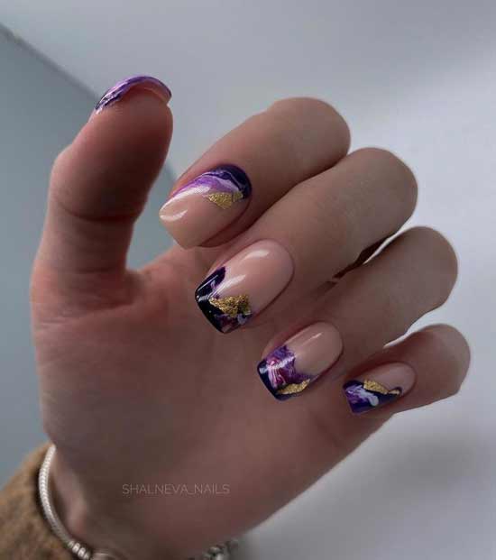 Transparent nails with gold leaf