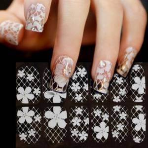 Transparent rhinestones in lace manicure