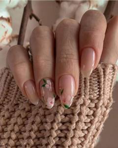 Transparent manicure with flowers