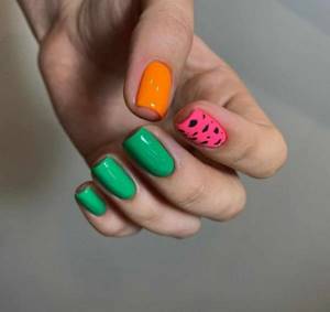 multi-colored manicure on nails