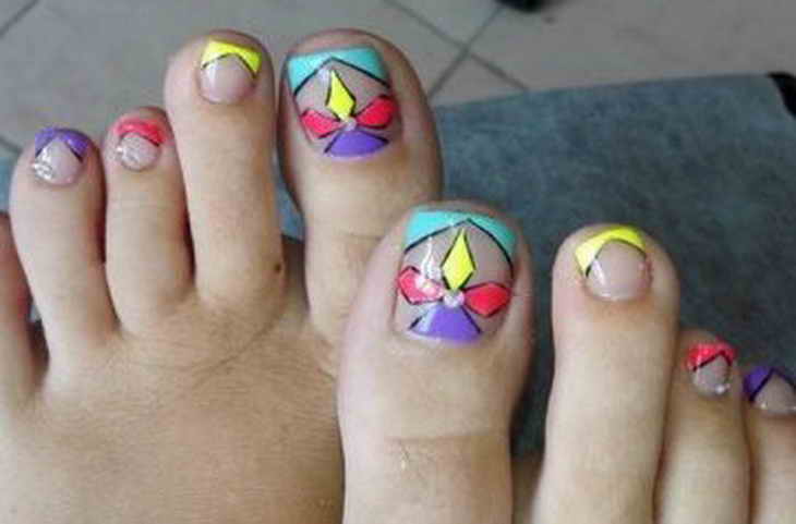 multi-colored French pedicure