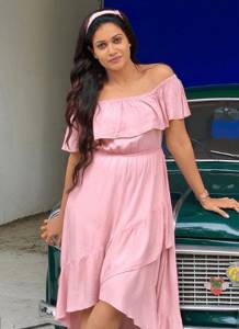 pink off-shoulder dress