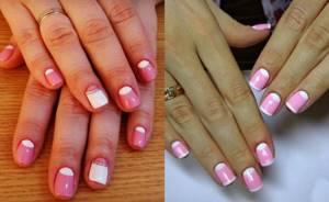 Pink shades with white on nails