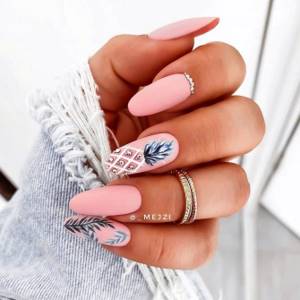 Pink summer manicure with pineapple on extended nails