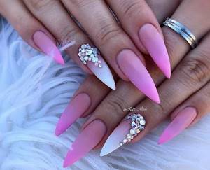 Pink manicure for long nails