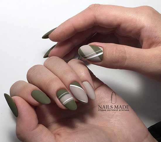Gray with olive - classic style manicure