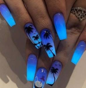 Blue ombre with black palm trees.