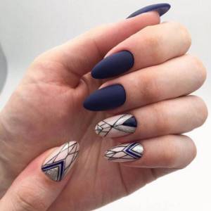 Stylish geometry on beautiful almond shaped nails.