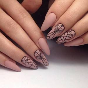 Stylish geometry on matte beige nails.