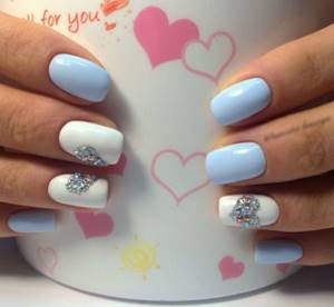 White manicure option with blue tones