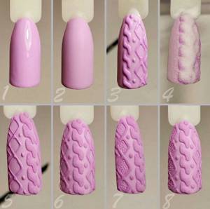 Knitted manicure, step by step photo
