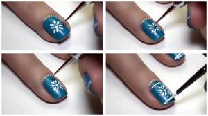 Knitted manicure with Scandinavian snowflake