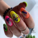 Bright nails with butterflies