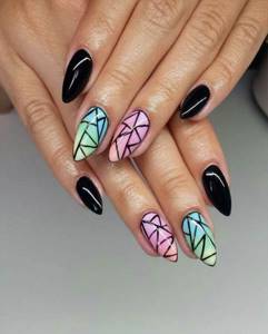 Bright nails using gradient and geometry techniques.