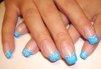 Bright blue French manicure