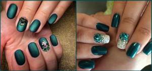 Green liquid stones on matte nails, photo