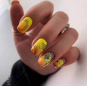 Yellow-orange nails with cobwebs